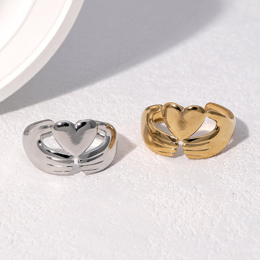 Anello Aperto a Cuore da Donna in Acciaio Inossidabile Placcato Oro 18K Minimalista
