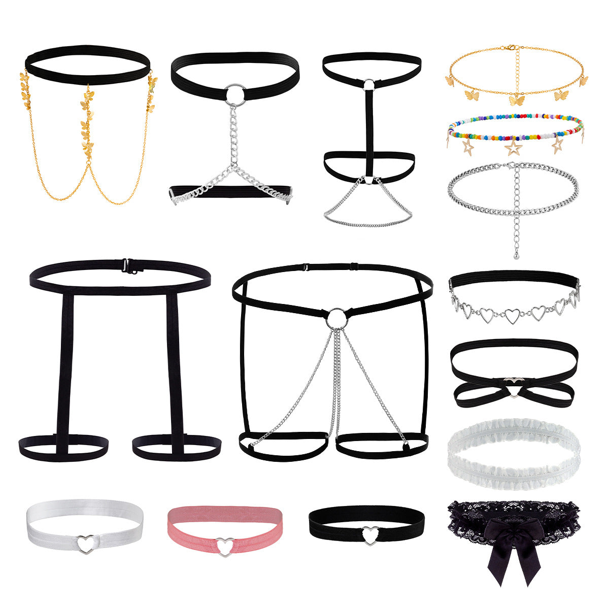 Sweet Streetwear Rhinestone Tassel Body Chain Leg Garter for Women