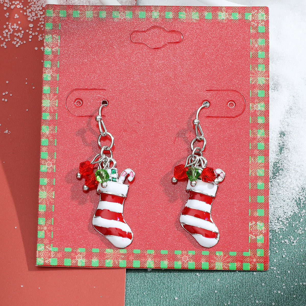 Pendientes de Navidad geométricos estilo Ins para mujer con esmalte de copo de nieve, reno y cascabel.