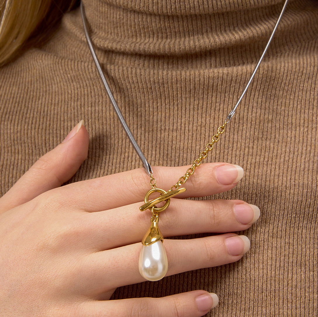 Collar de Perlas Geométricas de Acero de Titanio con Acabado Chapado para Mujer, Joyería Minimalista de Lujo
