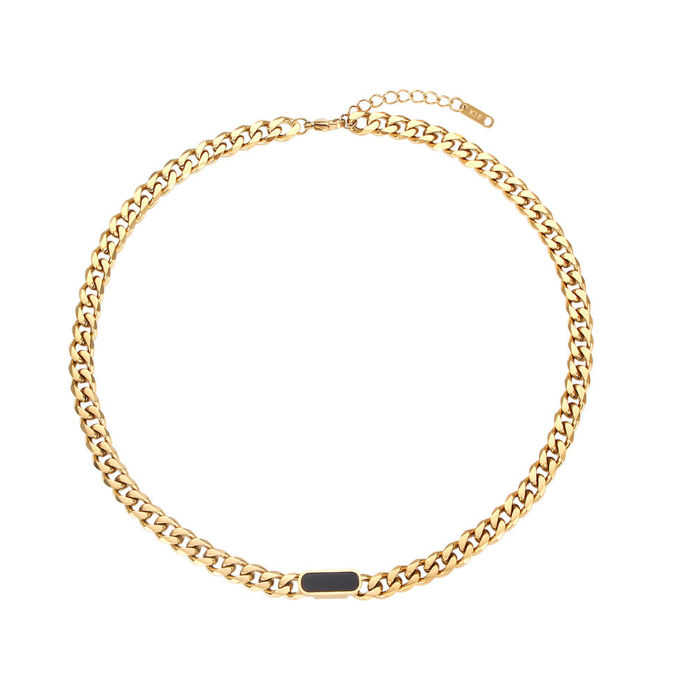 Set bracciale e collana a catena cubana geometrica vintage in acciaio inossidabile con finitura placcata