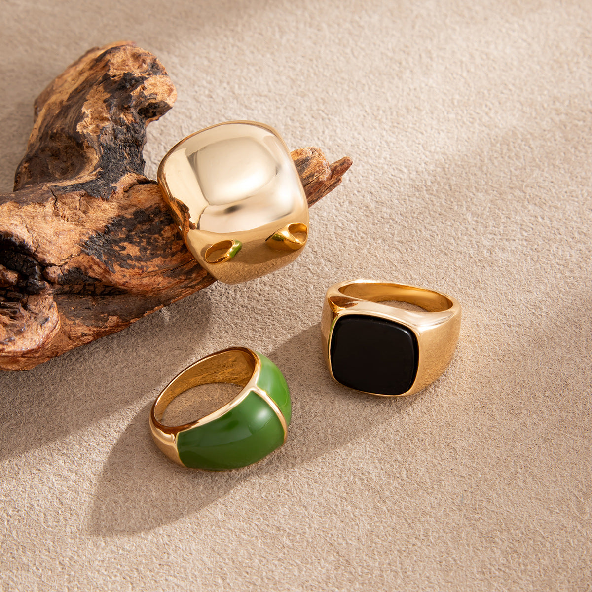 Minimalist Punk Geometric Round Zinc Alloy Drip Oil Plated Ring for Women