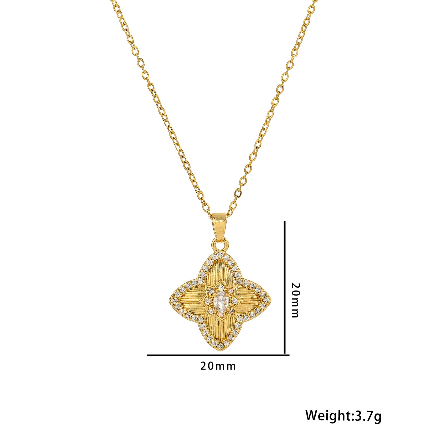 Minimalist Geometric Four-Sided Clover Pendant Necklace for Women in Titanium Steel with Rhinestone Inlay and Plated Finish