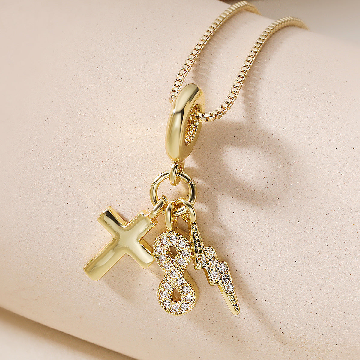 Minimalist Gold Plated Brass Cross Heart Pendant Necklace for Women