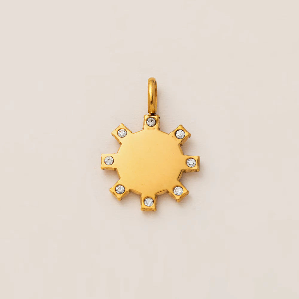 Vintage 18K Gold Plated Stainless Steel Sun Rainbow Charm Bar PVD