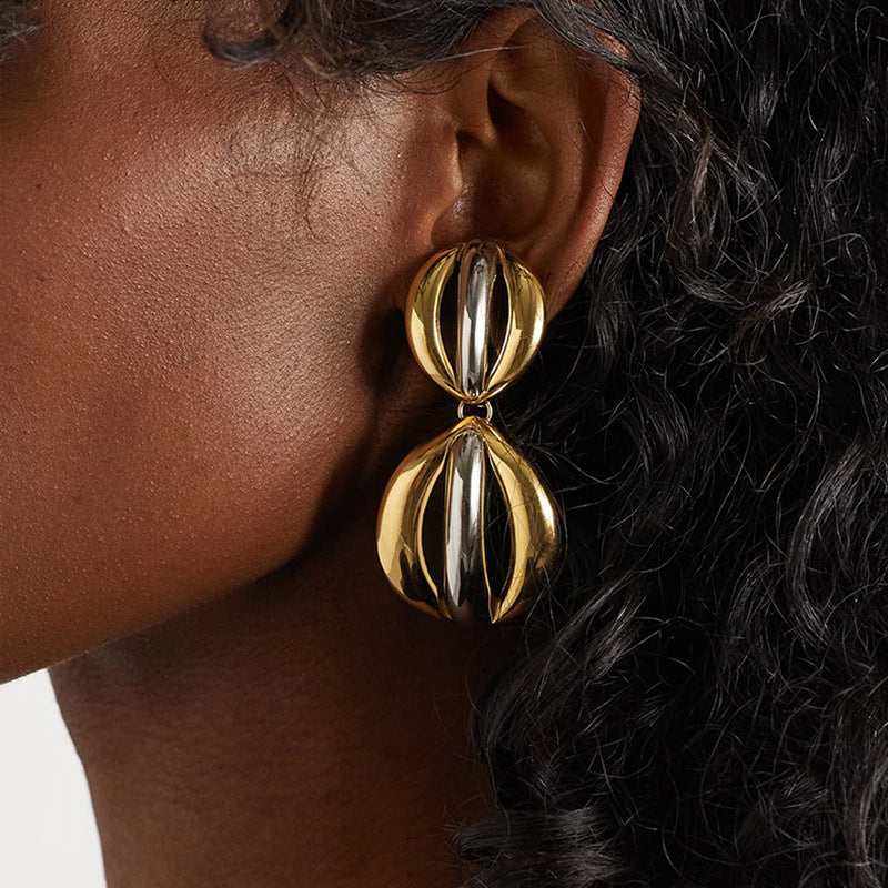 Geometric Round Plated Stainless Steel Hoop Earrings for Women
