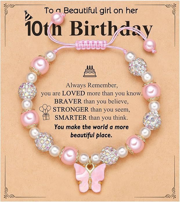 Sweet Pink Pearl Butterfly Letter Charm Bracelet for Women