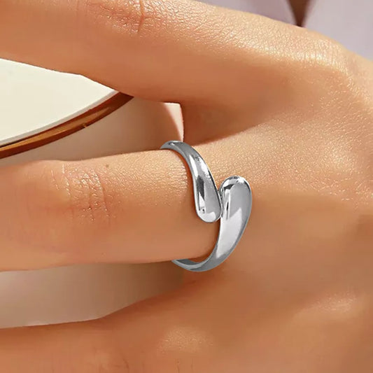 Anello Aperto da Donna Minimalista Geometrico a Goccia in Metallo Galvanizzato