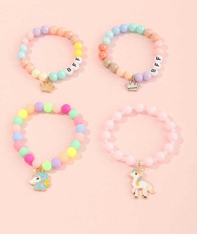 Pulsera de arcilla polimérica con mariposa y corazón esmaltados hechos a mano para niñas con detalles de perlas, bonito y versátil conjunto de joyas infantiles
