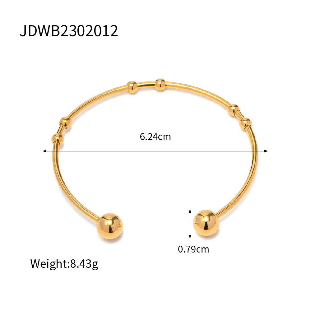 Trendy Geometric Round Bead Open Cuff Bracelet 18K Gold Plated Stainless Steel Women Jewelry