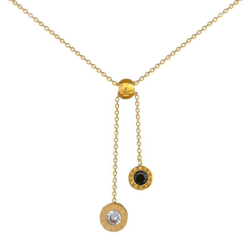 Minimalist Titanium Steel Geometric Pendant Necklace for Women with Adjustable Extension Chain and Floral Motif Design