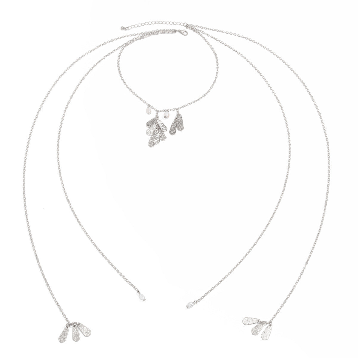 Minimalist Geometric Hammered Texture Pendant Necklace with Tassels for Women Alloy Long Pearl Necklace