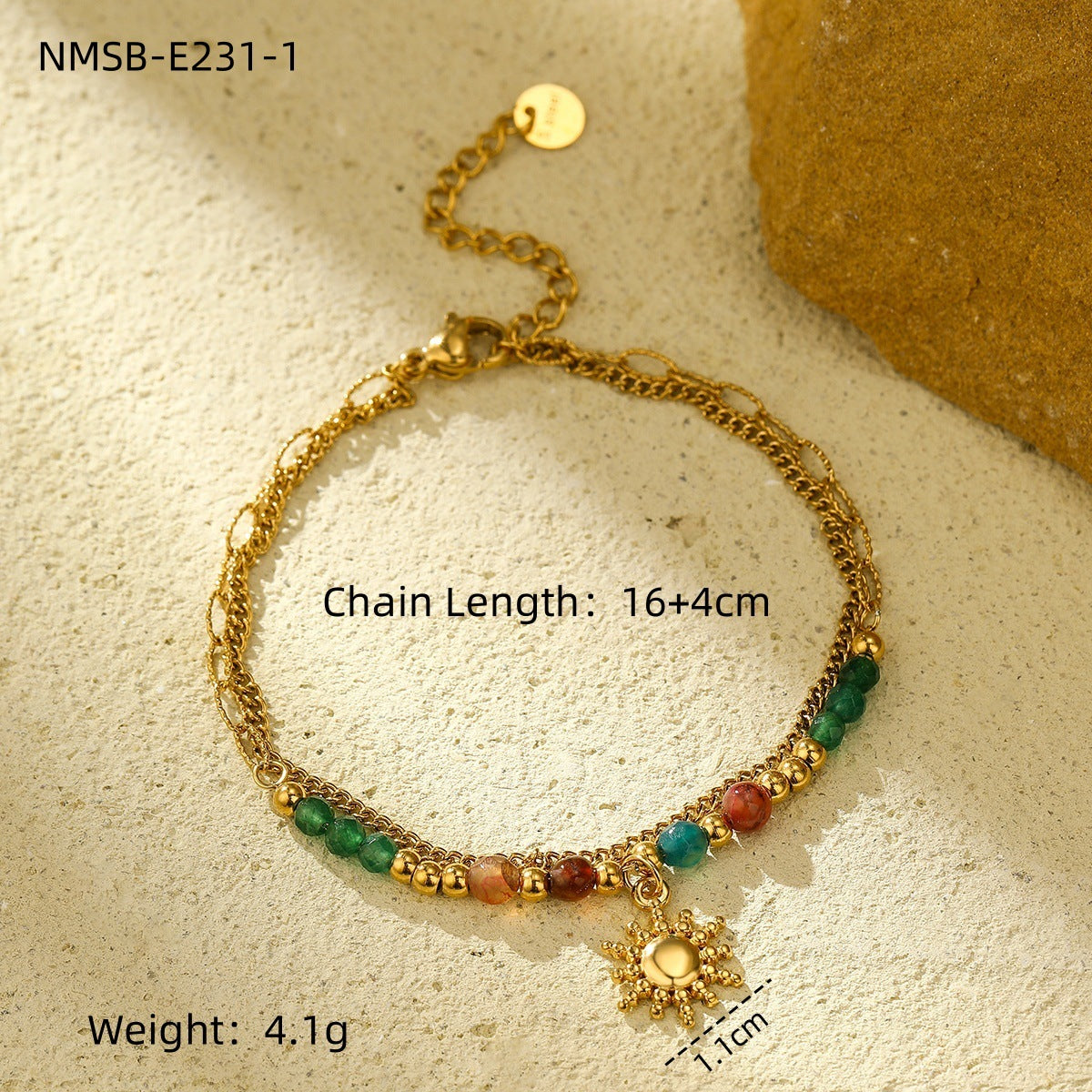 Pulsera de girasol y corazón de moda para mujer con acero inoxidable bañado en oro de 18K y cuentas de perlas