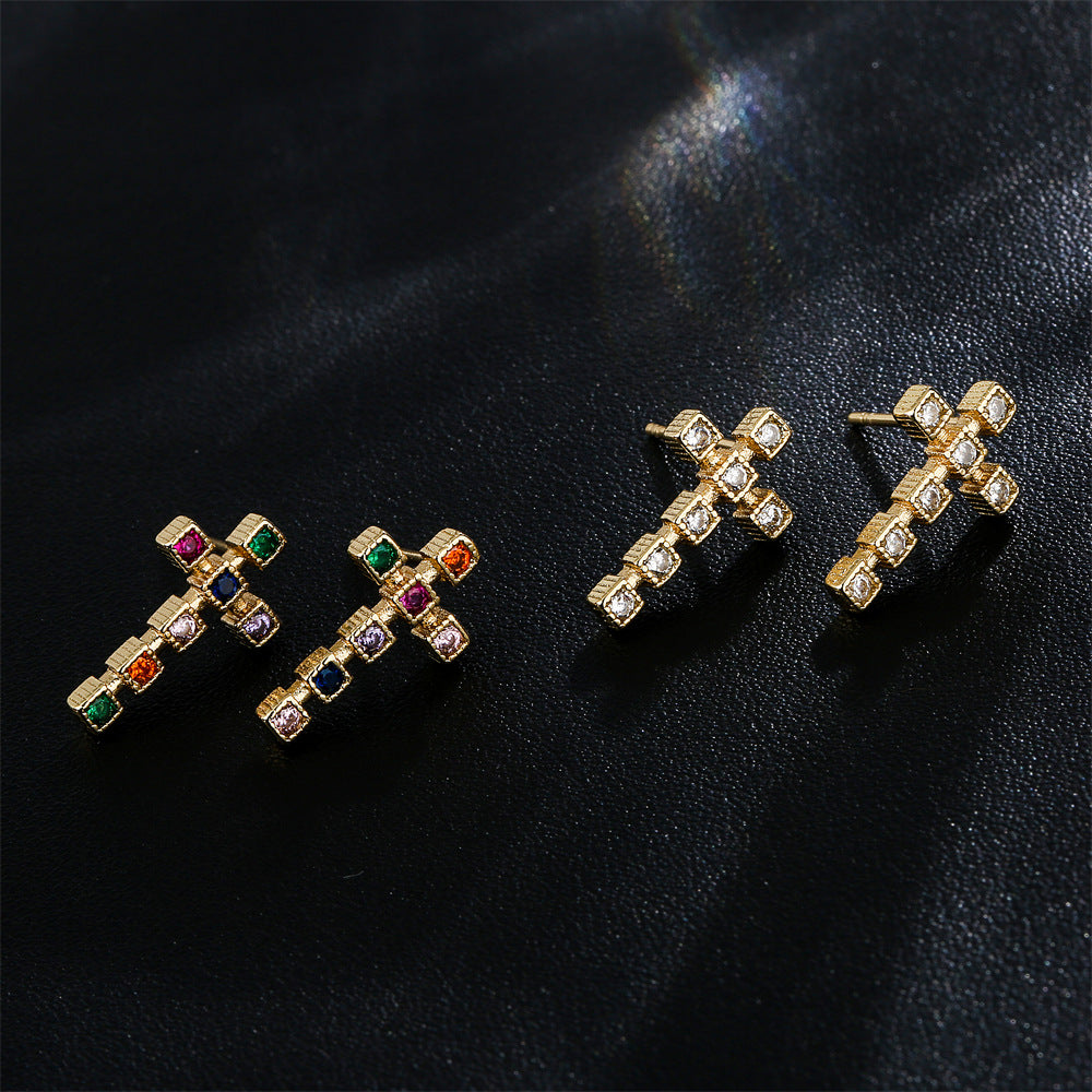 Geometric Minimalist Copper Earrings with 18K Gold Plating and Micro-Paved Zirconia for Women