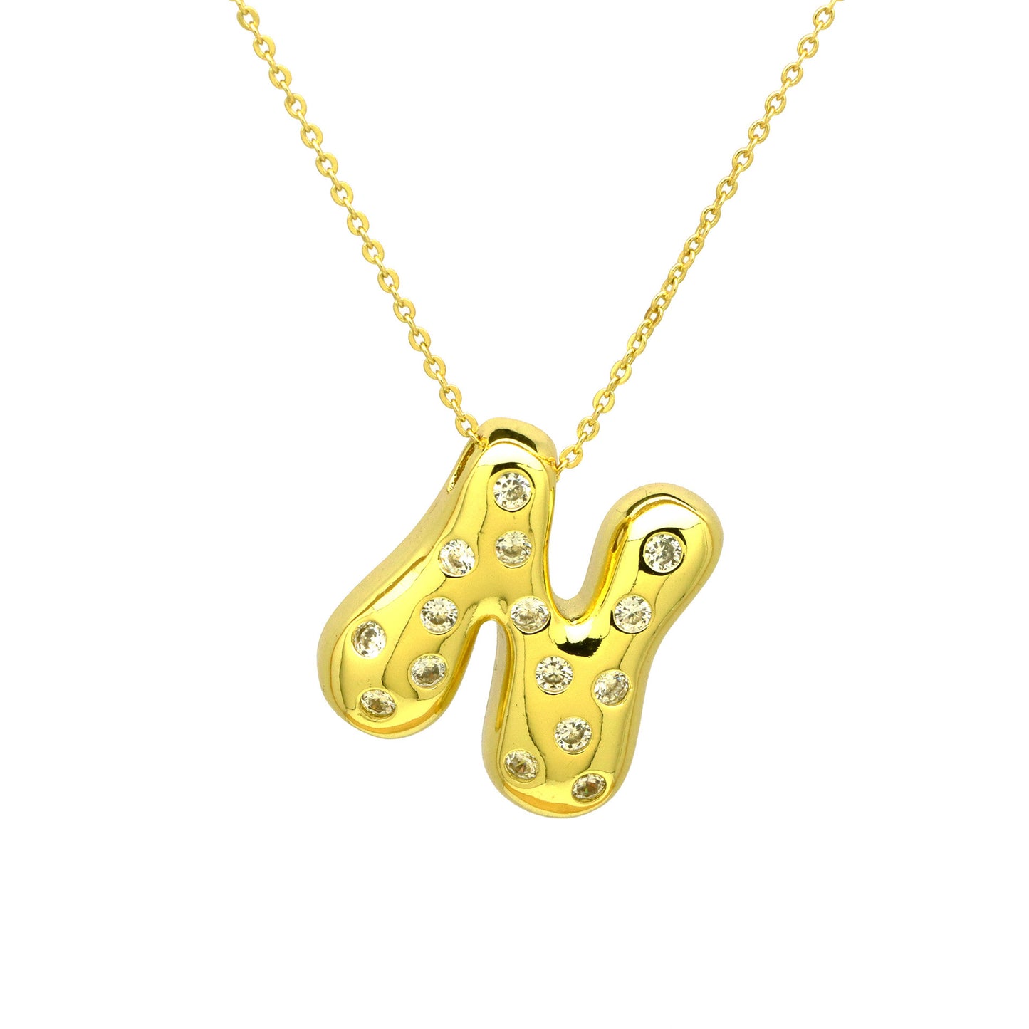 Sweet Plated Brass Letter Pendant Necklace with Cubic Zirconia Inlay for Women