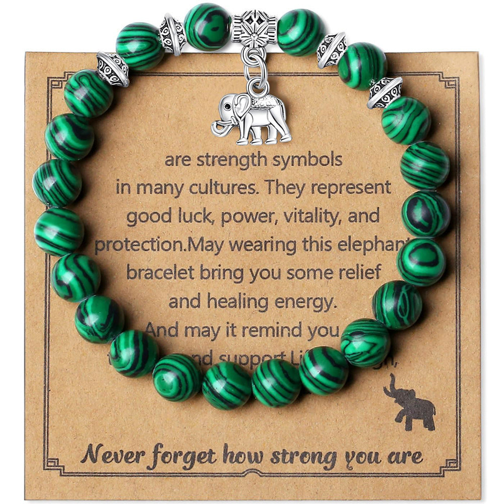 8mm Natural Stone Charm Bar Bracelet with Elephant Amethyst Amazonite Rose Quartz Fluorite Unisex Handmade Jewelry