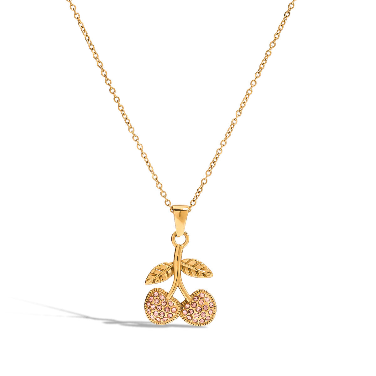 Elegant Stainless Steel Geometric Cherry Cubic Zirconia Pendant Necklace for Women