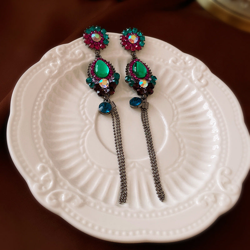 Vintage-Style Dripping Water Drop and Geometric Earrings in Alloy with Rhinestone Inlay for Women