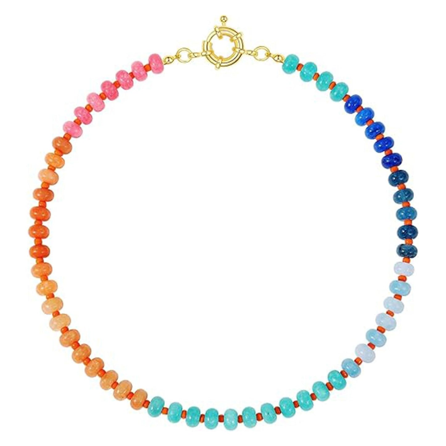 Sweet 8mm Natural Stone Bead Necklace Stainless Steel Geometric Round Ball Chain for Women