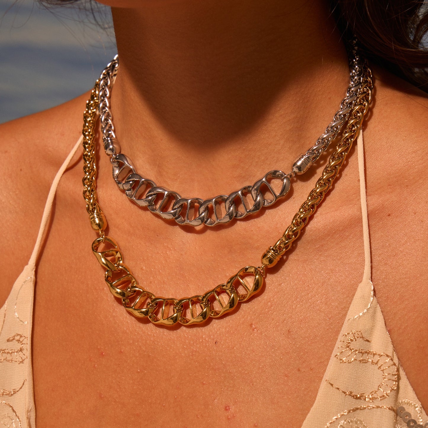Fashionable Geometric Stainless Steel Necklace with Gold Plating for Women, Adjustable Chain Jewelry