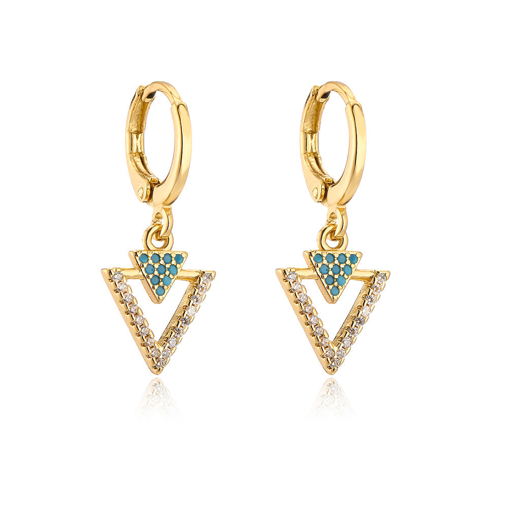 Orecchini Minimalisti Geometrici in Rame Placcati Oro 18K con Zirconi Micro-Pave