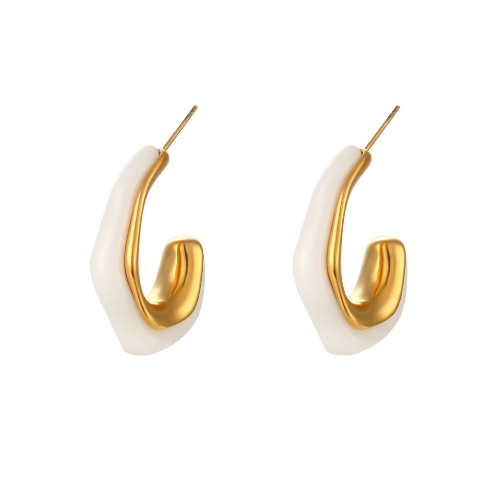 Orecchini a Cerchio a C Geometrici Minimalisti in Acrilico da Donna con Perni in Acciaio Inossidabile Placcato