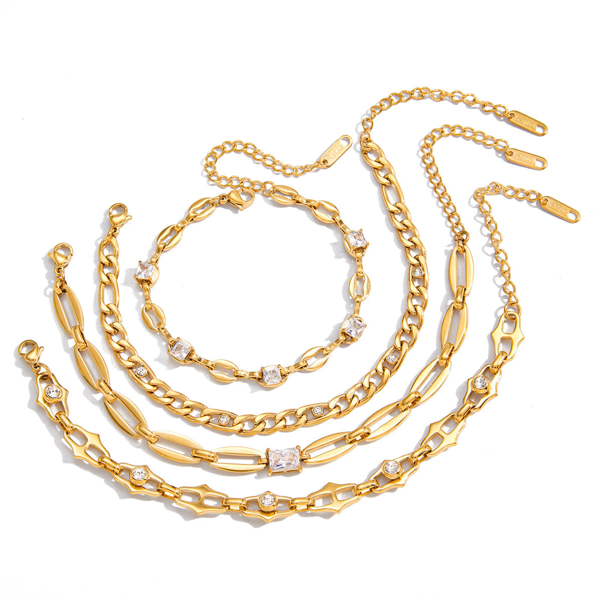 Bracciale Lusso Minimalista Geometrico in Acciaio Inossidabile Placcato Oro 18K con Strass da Donna