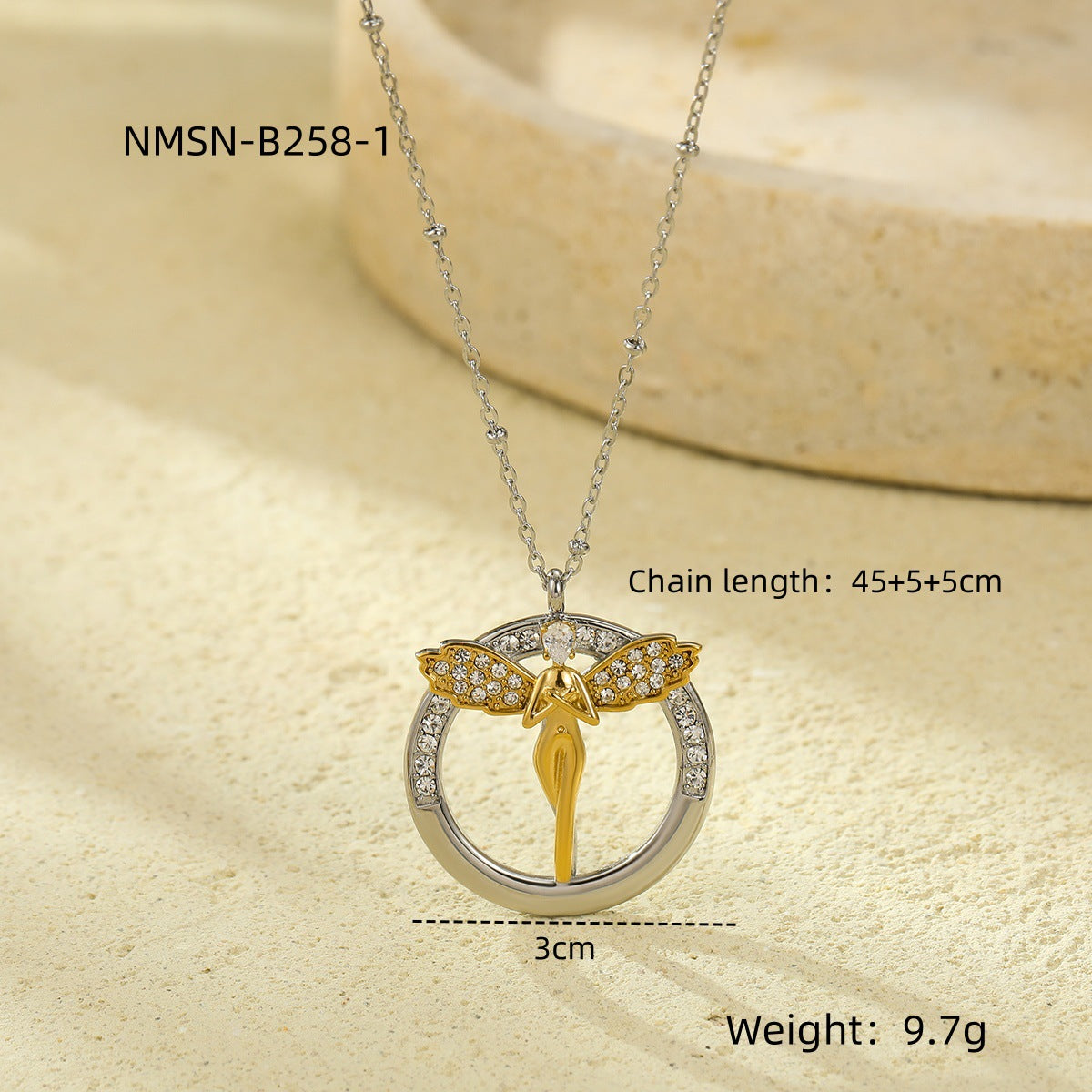 Elegant Angel-Shaped Stainless Steel Pendant Necklace with Zircon Inlay for Women, Plated Luxury Clavicle Chain