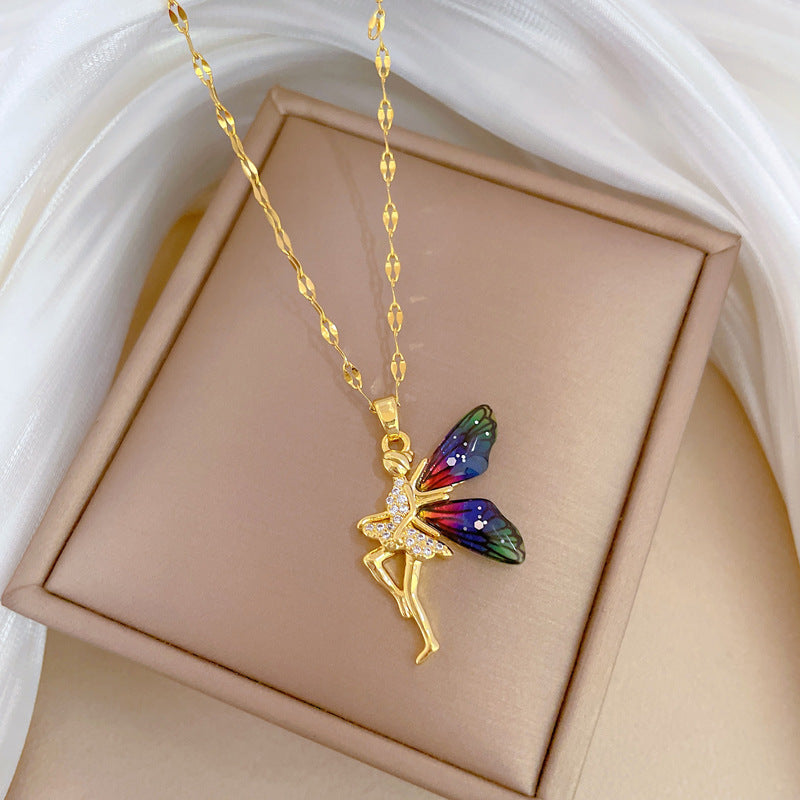 Collana con ciondolo di lusso dolce e fresco geometrico in strass in acciaio al titanio con ciondolo in rame