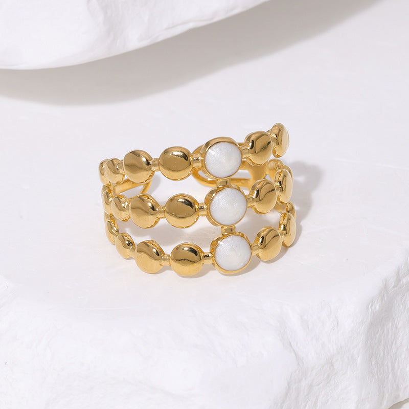 Vintage-Style Geometric Stainless Steel Ring with 18K Gold Plating and Enamel Finish — Minimalist Elegant Adjustable Fashion Ring for Women