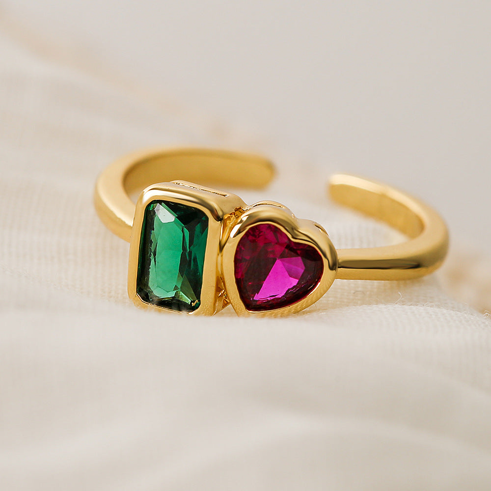 Minimalist Geometric Heart Micro-Inlaid Cubic Zirconia Brass Ring for Women