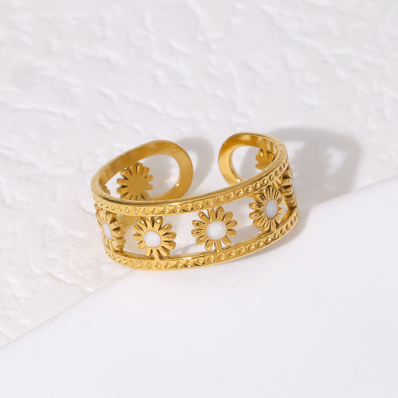 Anillo Minimalista de Titanio Hueco con Forma de Sol y Baño de Oro de 18K para Mujer