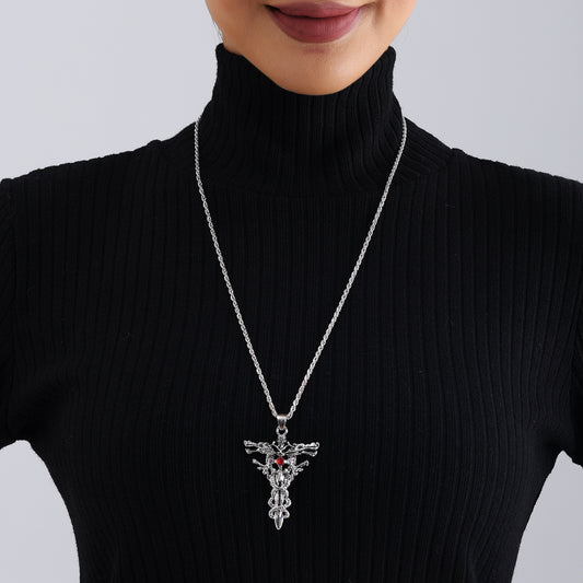 Collar con colgante de cruz de dragón minimalista para mujer en metal chapado con cadena de diseño geométrico
