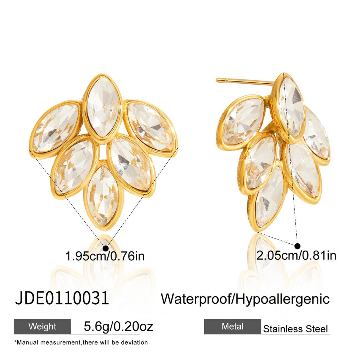 Orecchini a perno con foglie geometriche di alta qualità, placcati in oro 18K, in acciaio inossidabile ipoallergenico, gioielli da donna