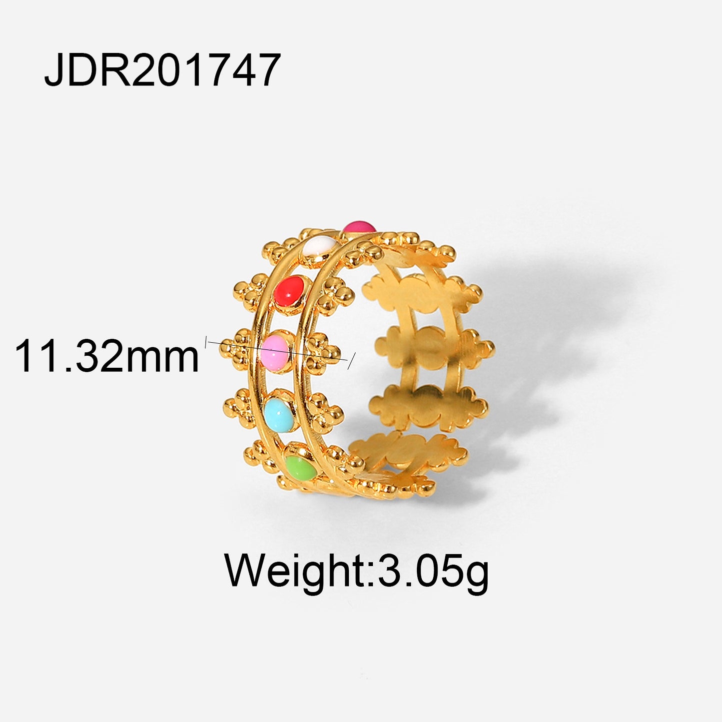 Anello in Acciaio Inossidabile Placcato Oro 18K da Donna, Design Geometrico alla Moda con Smalto Colorato a Goccia