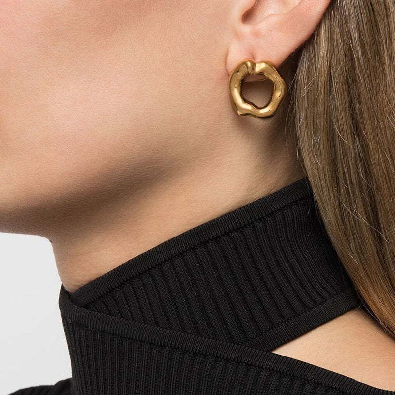 Orecchini da donna irregolari, geometrici e concavi a forma di lava, in acciaio inossidabile placcato oro 18 carati