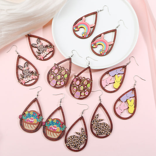 Hollow Maple Leaf Teardrop Wood Plated Earrings