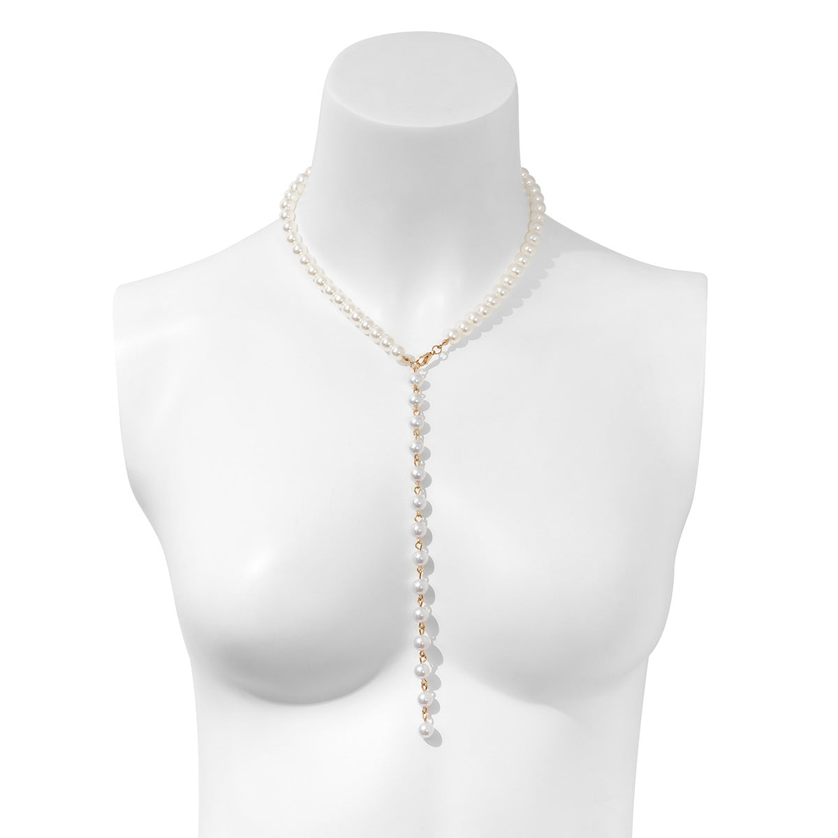 Rustic French-Style Y-Shaped Beaded Necklace with Pearl-Look Tassels and Plated Finish for Women