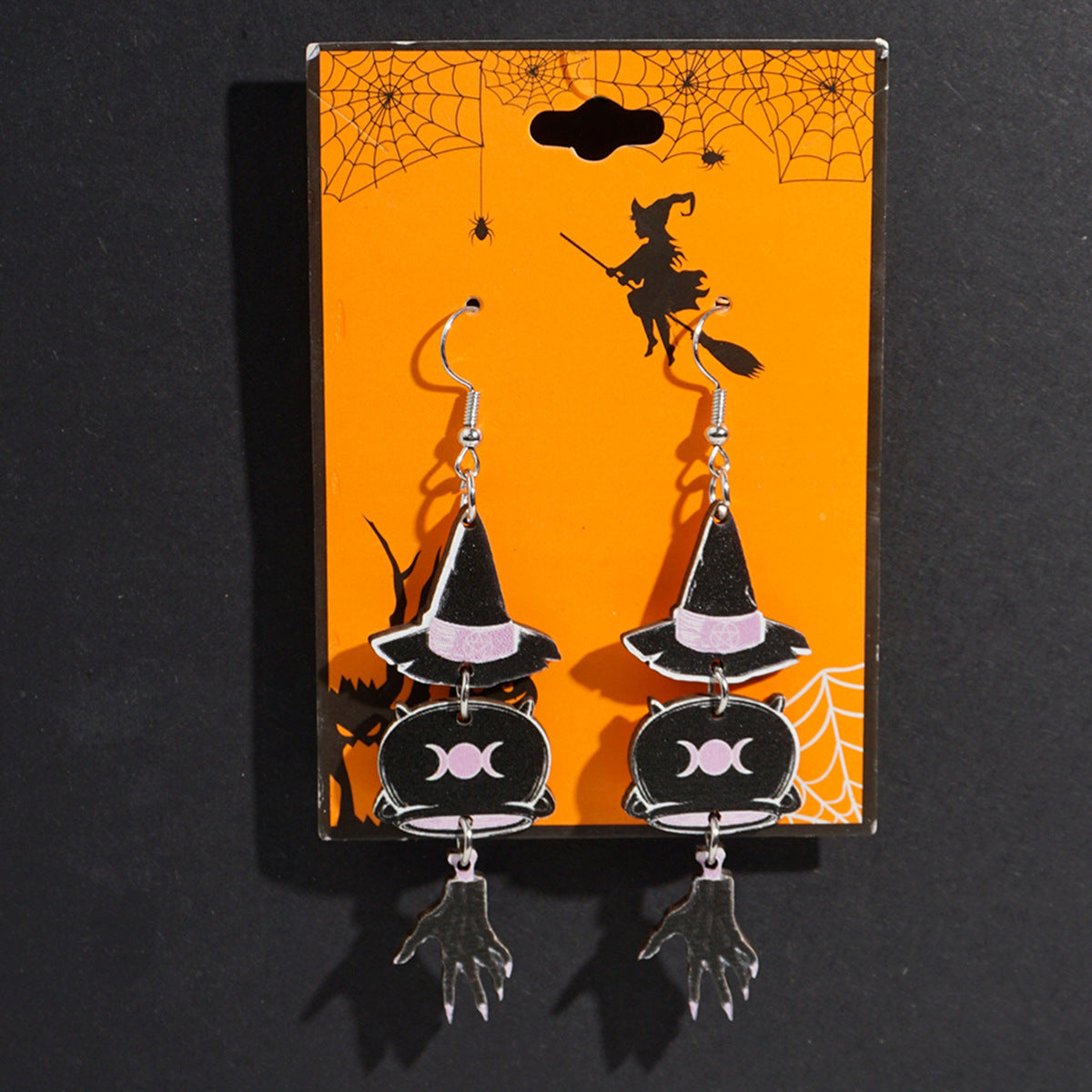 Pendientes de madera con temática de Halloween con fantasma de dibujos animados, calabaza y colgante de calavera para decoración de fiestas