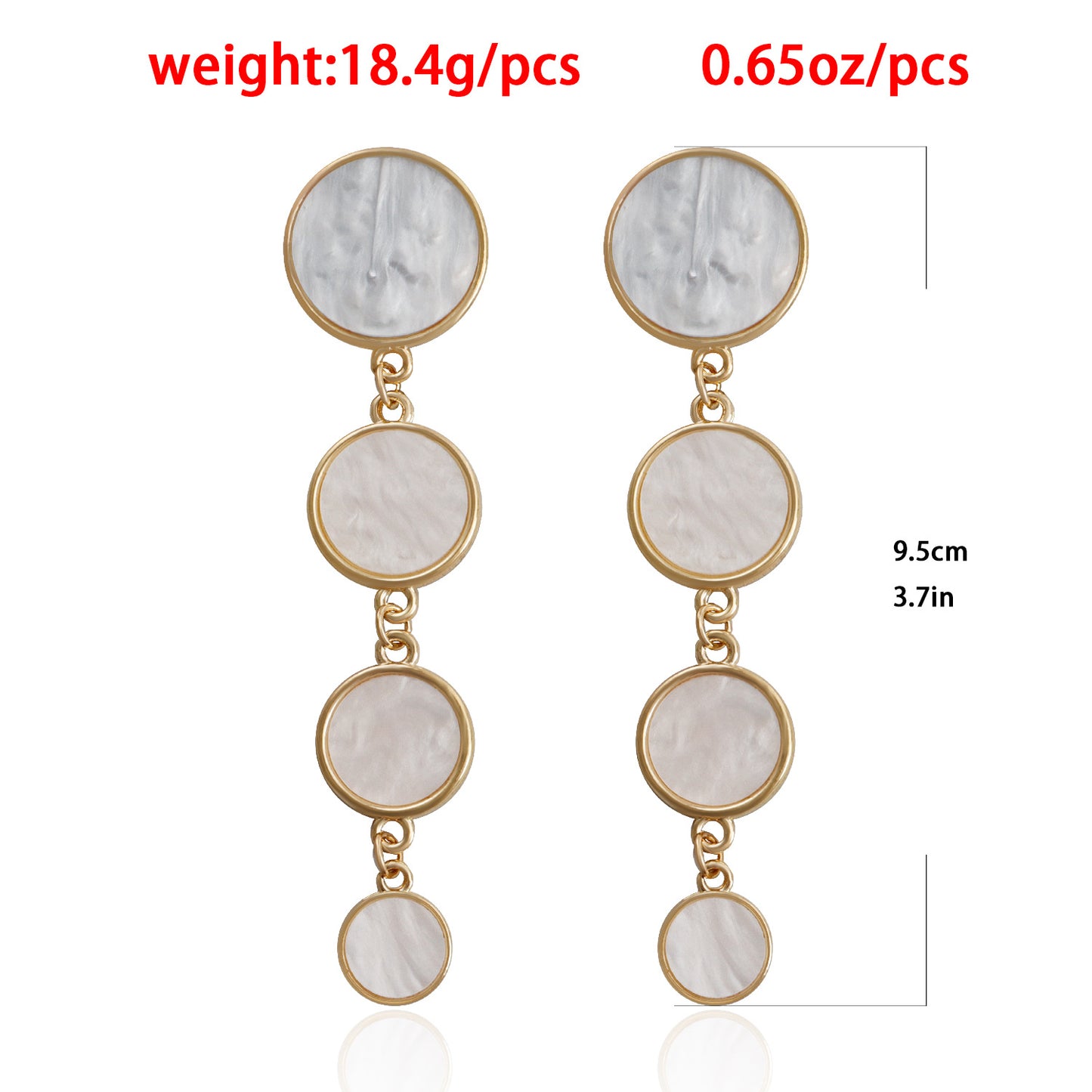 Vintage Minimalist Geometric Alloy Stud Earrings with White Mother-of-Pearl and Moon Motif