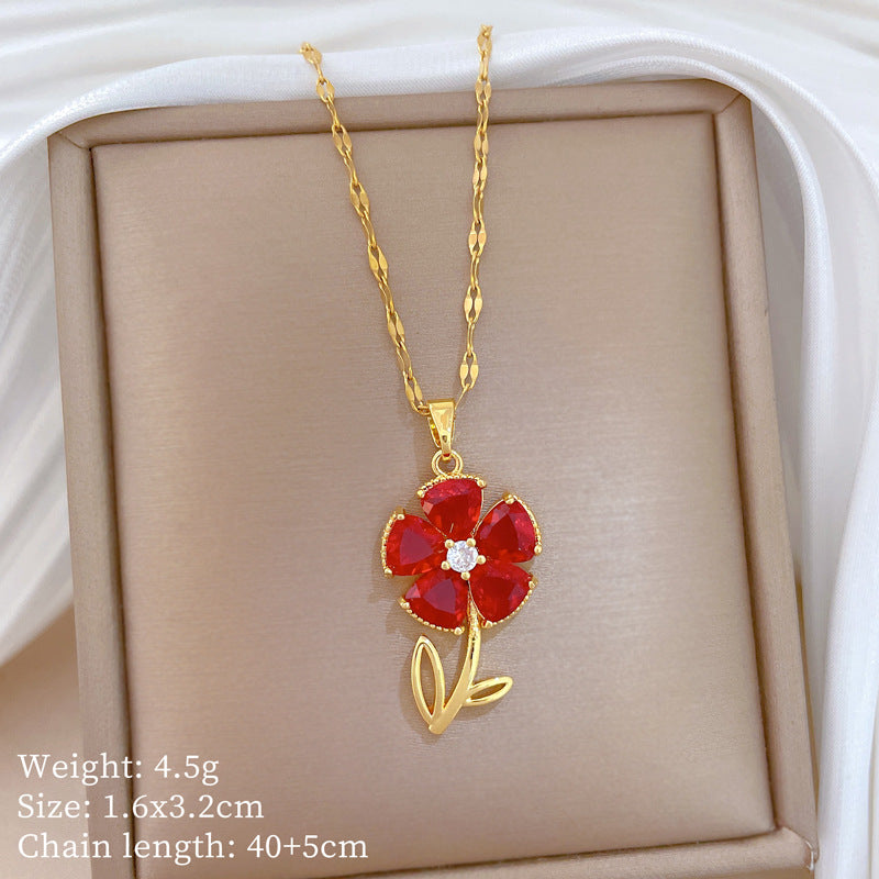 Sweet Cartoon Animal Micro-Inlaid Cubic Zirconia Brass Pendant Titanium Steel Necklace for Unisex