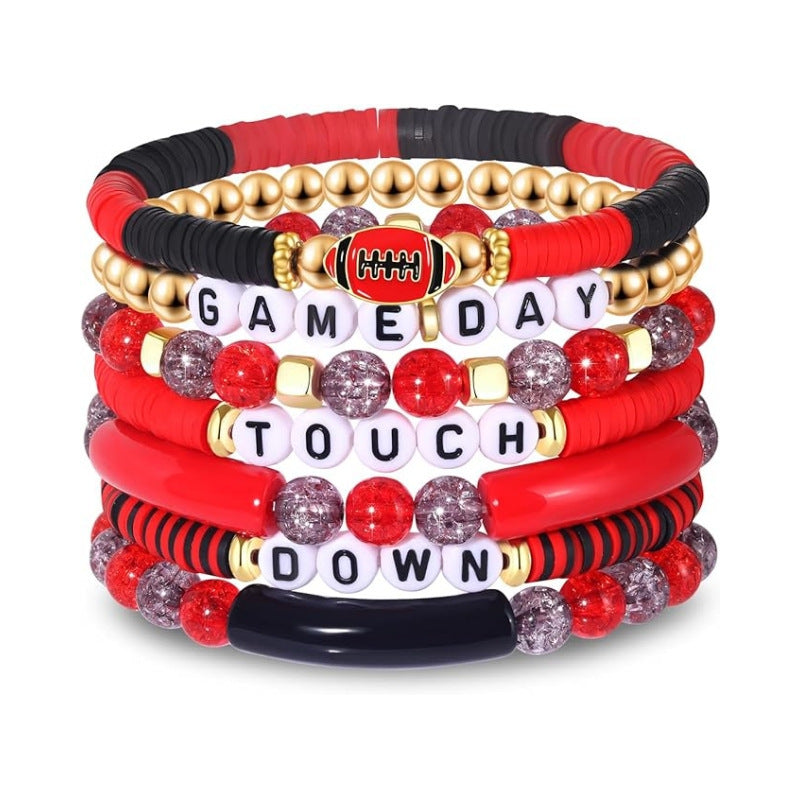 Sporty Casual Letter Number Resin Beaded Stretch Stackable Bracelet Unisex