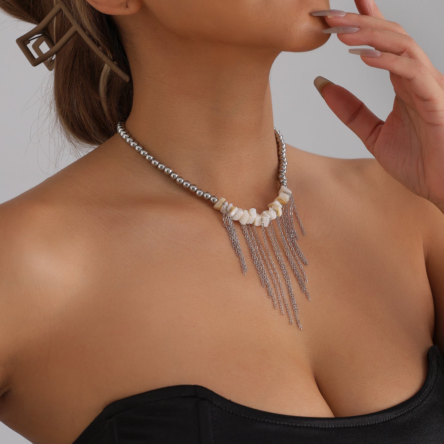 Streetwear Geometric Resin and Alloy Plated Tassel Necklace for Women