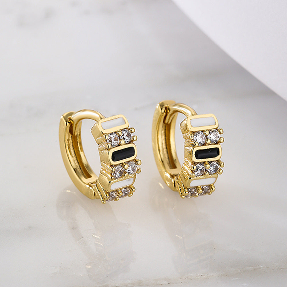 Bohemian Style Geometric Shaped Enamel Zirconia Earrings for Women with Copper Base and Gold Plating