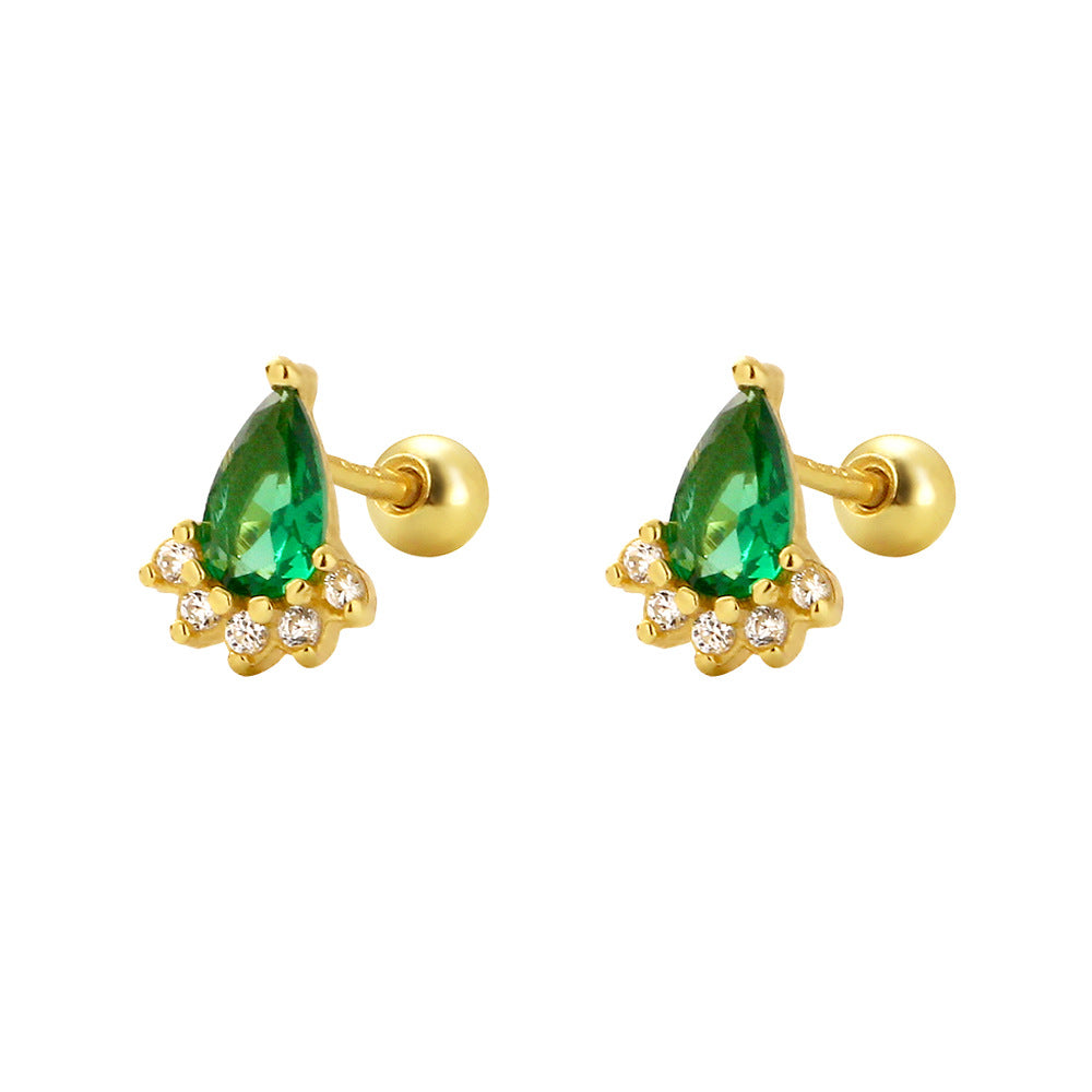 Aretes de Esmeralda de Plata Esterlina S925 Geométrica de Lujo con Incrustaciones de Pedrería para Mujer