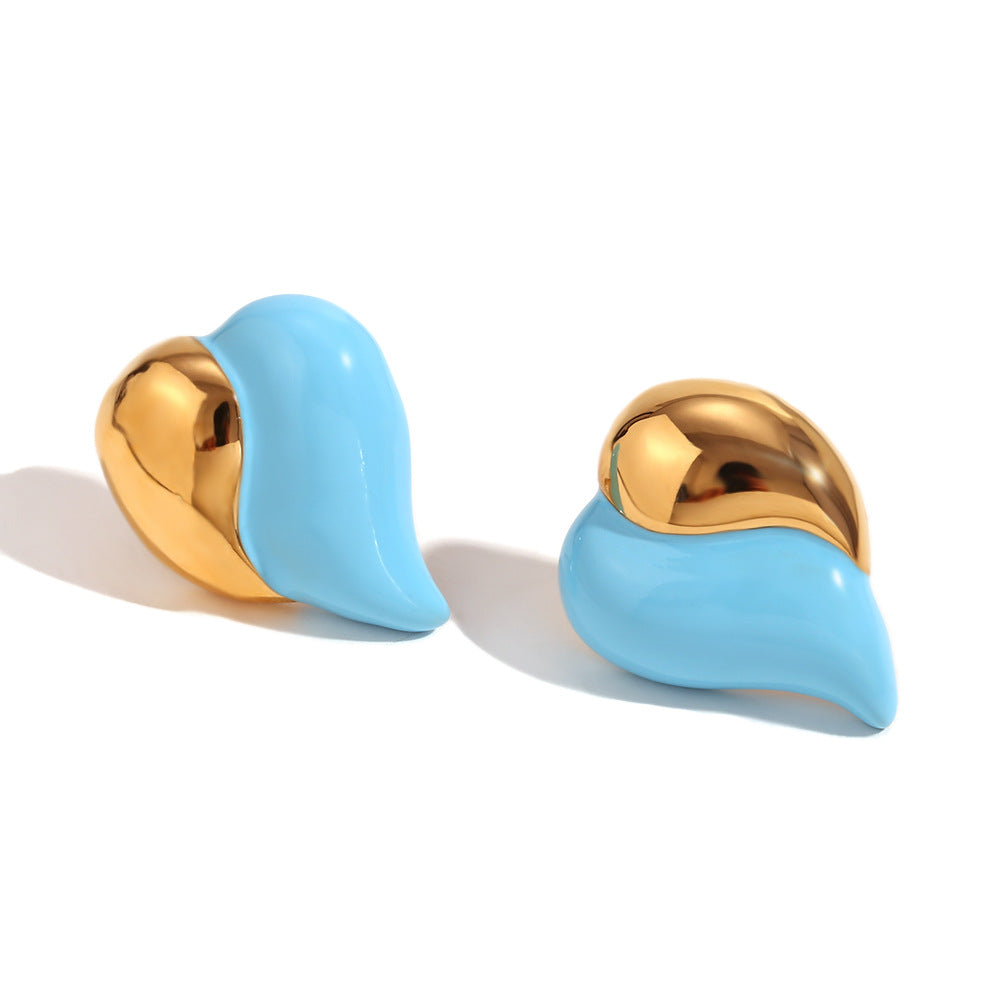 Orecchini da donna in acciaio inossidabile a forma di cuore, stile minimalista, placcati in oro 18 carati e smaltati