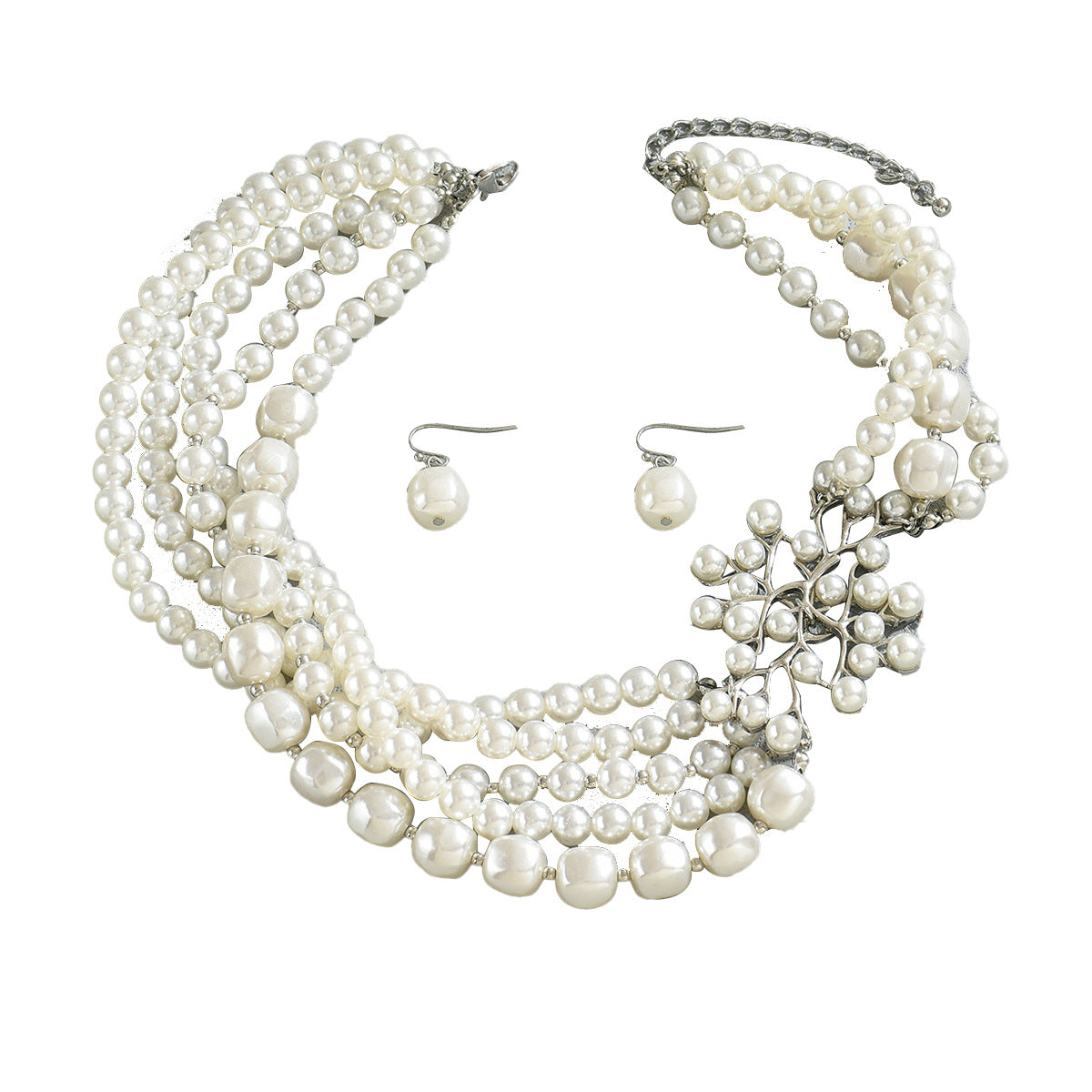 Conjunto de collar y pendientes de moda geométrica para mujer, colgante de aleación con incrustaciones de perlas, formas redondas, ovaladas y de anillo, para oficina, estilo minimalista