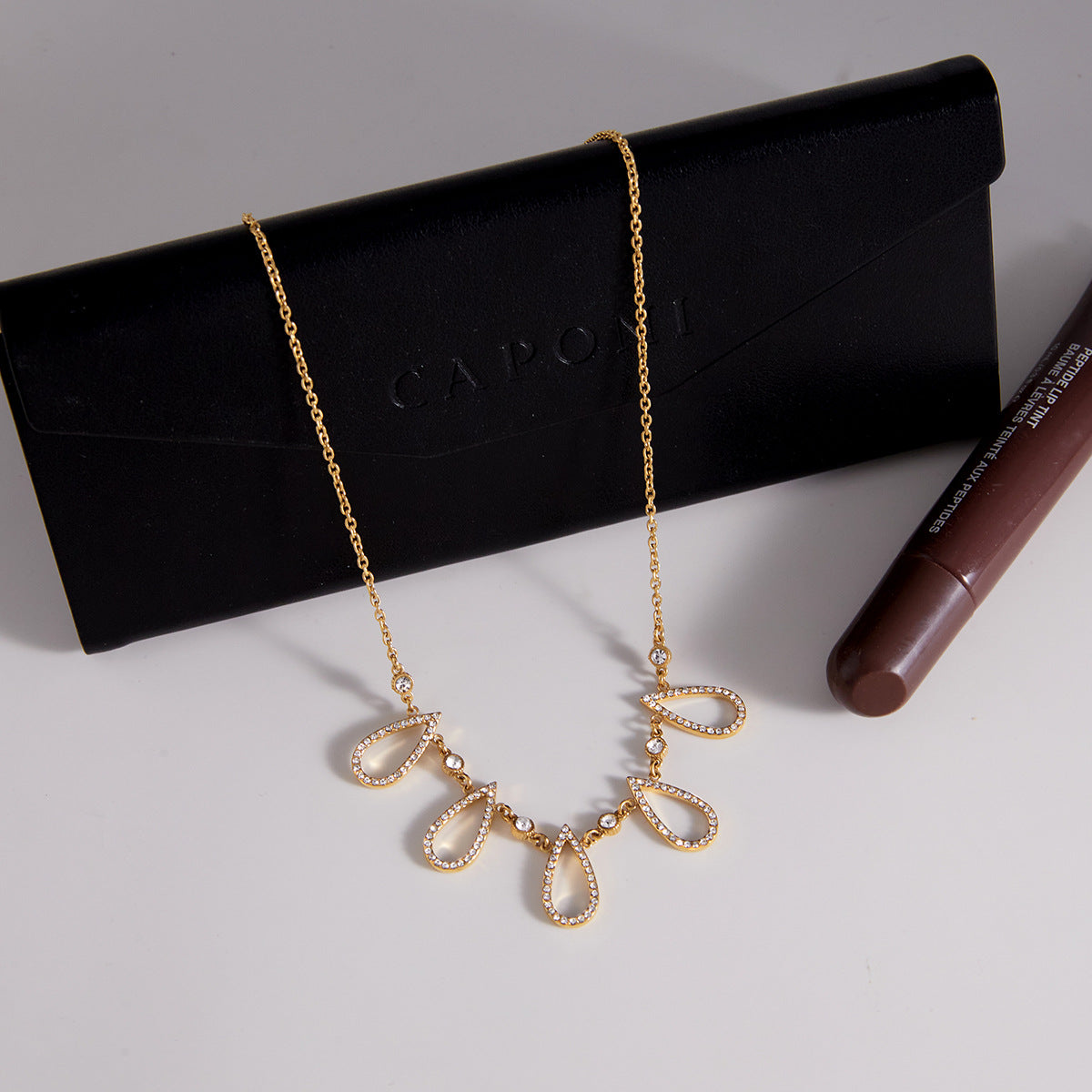 Minimalist 18K Gold Plated Geometric Teardrop Stainless Steel Necklace for Women