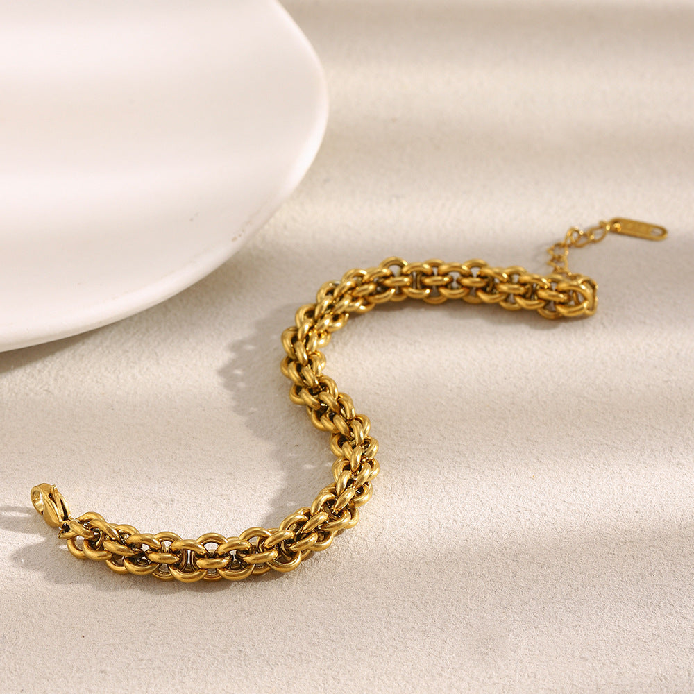 Minimalist Geometric Stainless Steel Plated 18K Gold Lantern Link Bracelet for Women