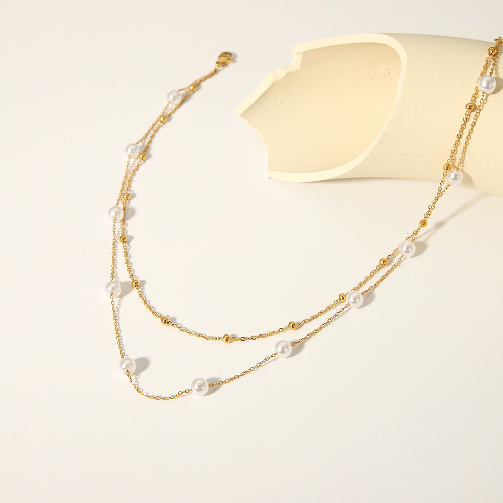 Collar minimalista geométrico con perlas y cadena de acero inoxidable chapada en oro de 18 quilates para mujer